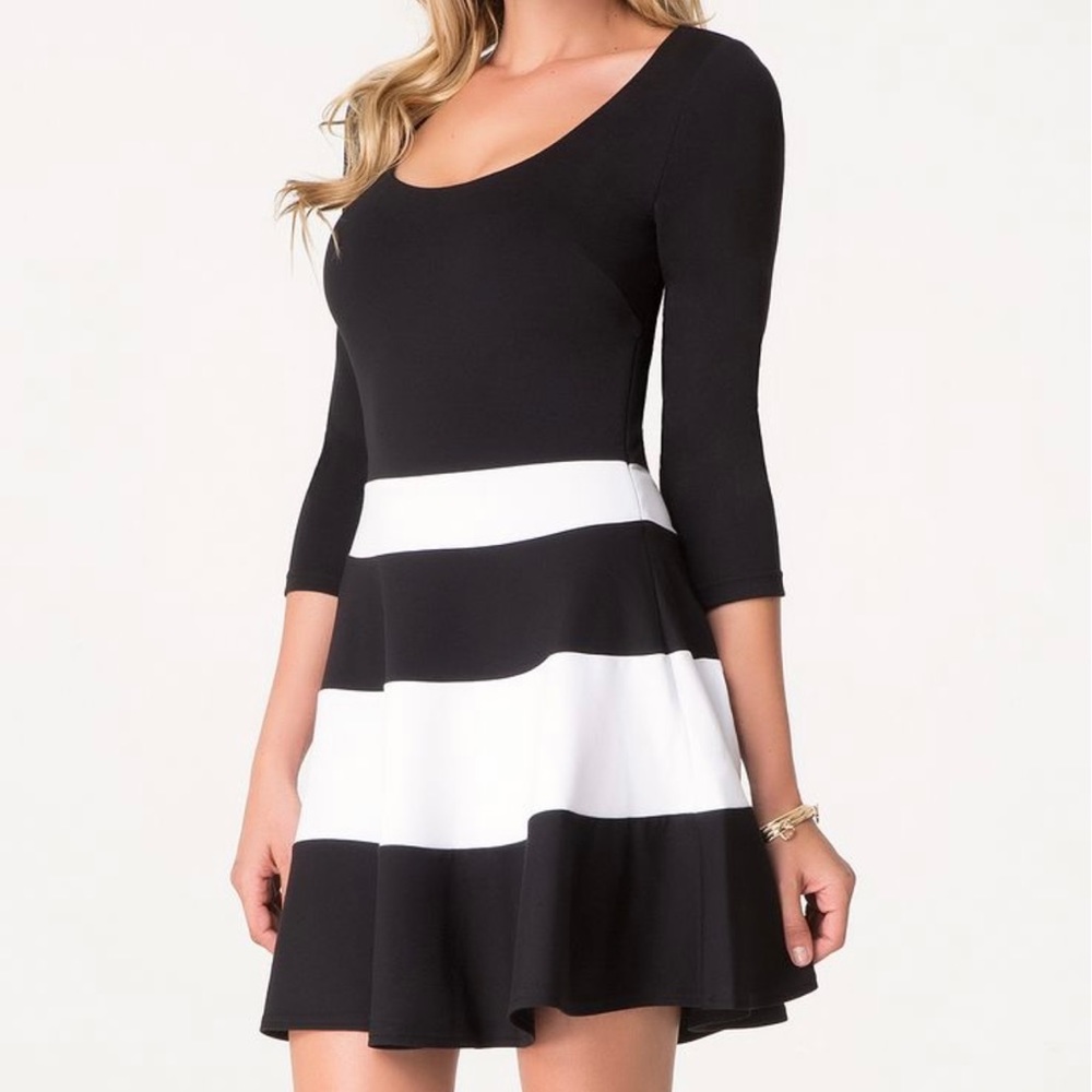 bebe Striped Fit & Flare Dress size small